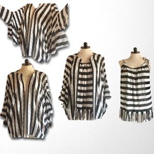 Strip white black shrug camisole set plus-size